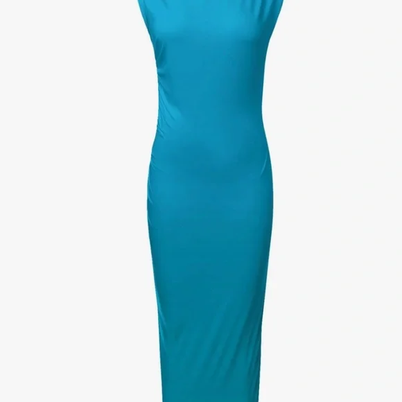 Women's Ruched Bodycon Dress - Sleeveless Club Evening Party Cocktail Maxi Dress - Picture 2 of 4